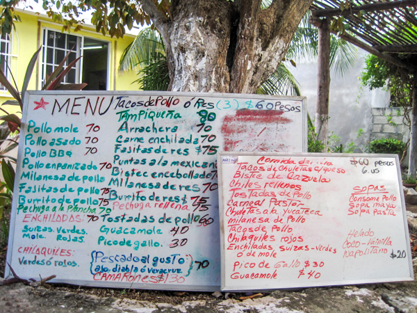 restaurant menu board cozumel mexico