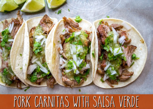 pork carnitas with salsa verde with text larger