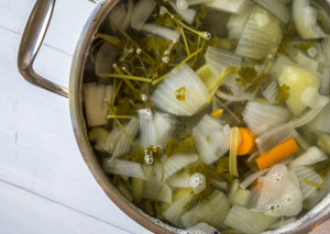 roasted vegetable stock after simmering