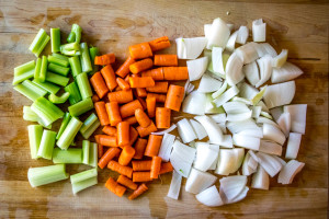 vegetable mirepoix for vegetable stock chopped up