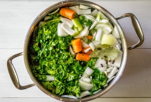 vegetable stock before simmering overhead