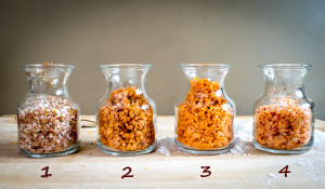 4 types of flavored salt with numbers