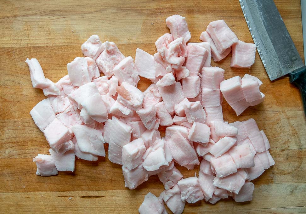 Pork back fat after cutting