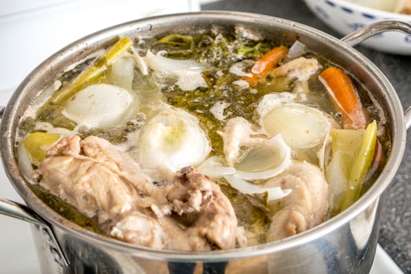 chicken stock after simmering for 90 minutes