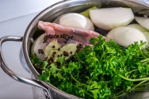 chicken stock just before cooking