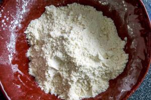 flour crumbs after adding lard for tortillas