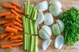 mirepoix for chicken stock plus parsley bunch