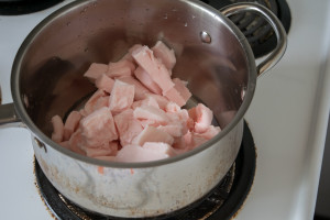 pork back on stove for homemade lard