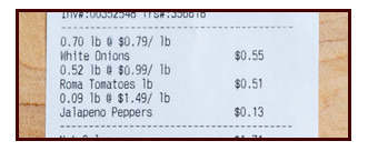 cost argument ingredients with receipt closeup just receipt