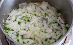 mexican lentil soup saute onion and jalapeno