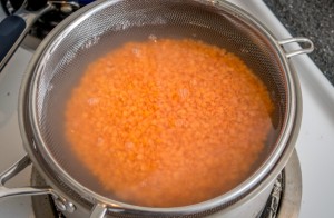 red lentils soaking for mexican lentil soup