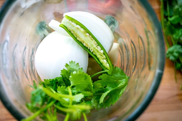 salsa verde blender with one half serrano