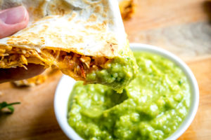 Leftover tinga? Make Tingadillas! Cheesy Chicken Tinga Quesadillas with Green Sauce | mexicanplease.com