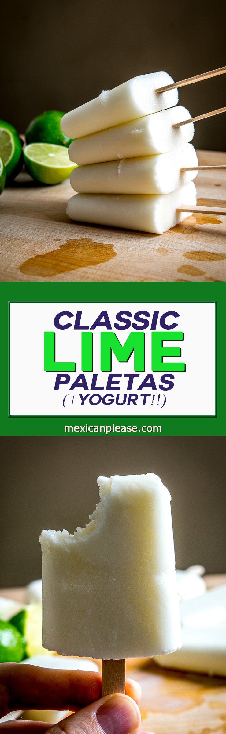Add a bit of yogurt to these Classic Lime Paletas and you end up with some creamy, heavenly, delicious popsicles. So good!! mexicanplease.com