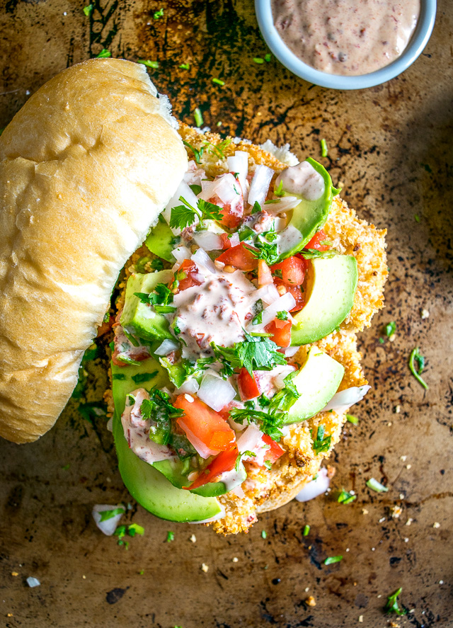 This Baked Milanesa Torta is loaded with avocado, Pico de Gallo and chipotle mayo. Yowsa! No frying either, just bread the chicken cutlets and give 'em 12 minutes in the oven. Buen Provecho. mexicanplease.com