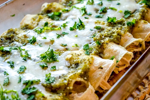 An authentic version of Enchiladas Suizas is always at the top of my list -- cheesy chicken enchiladas drenched in a creamy green sauce made from tomatillos and poblanos. So good! mexicanplease.com