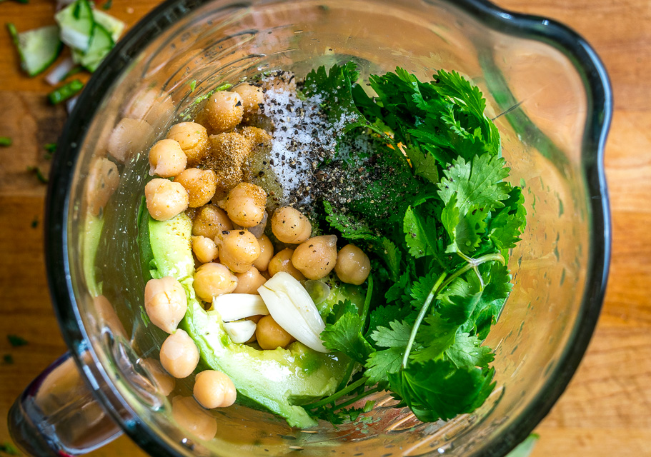 Avocado Hummus ingredients in the blender