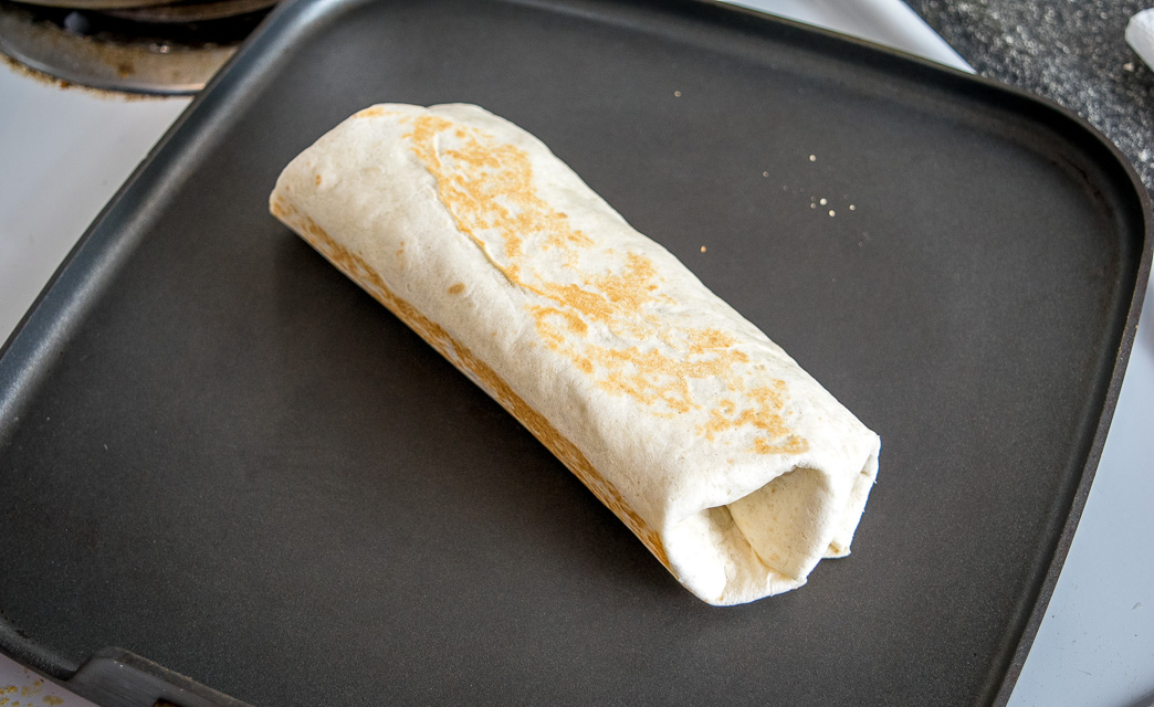 Crisping up burrito in a dry skillet