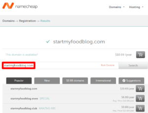 start my food blog domain registration annotated