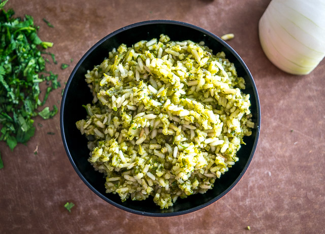 Roasted poblano peppers are the key to this authentic Mexican rice. I've also been adding a handful of spinach to it lately. So good! mexicanplease.com