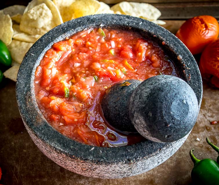 Homemade Salsa Using A Molcajete Mexican Please