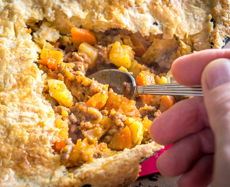 This skillet pot pie is a great way to serve up a batch of Mexican Picadillo. The flaky pastry is a perfect match for the hearty beef and potatoes. So good! mexicanplease.com