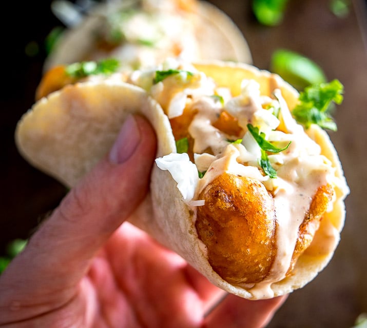 It's tough to beat fried fish drenched in a chipotle crema sauce. These Baja Fish Tacos are also served up with a batch of pickled cabbage -- too good! mexicanplease.com 