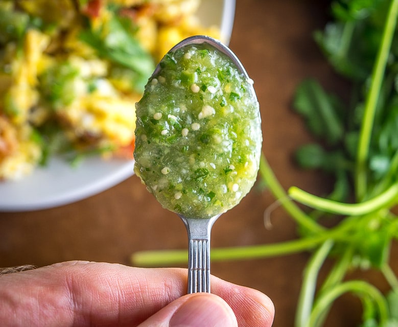 Migas are the perfect Mexican breakfast dish for lazy weekend mornings. We're topping this version with a freshly made Salsa Verde and it is delicious! mexicanplease.com