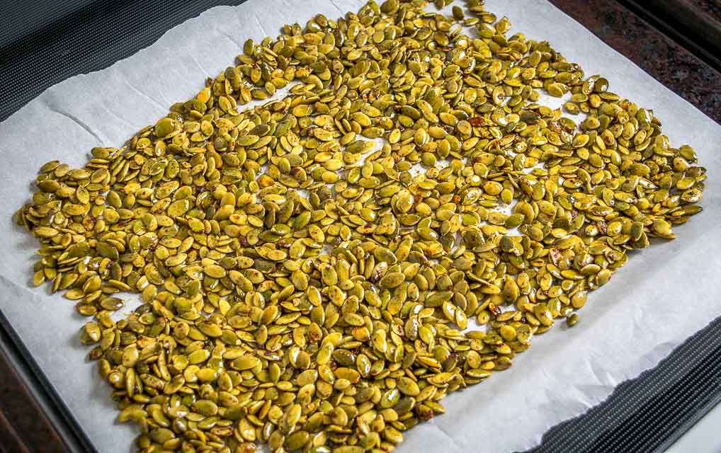 Here's a simple but delicious recipe for a batch of Spicy Roasted Pepitas. mexicanplease.com 