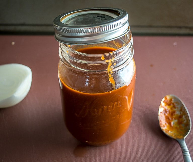 Leftover sauce after simmering brisket.