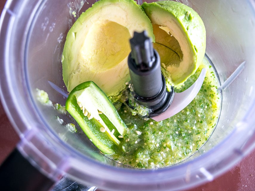 Adding avocado and jalapeno to leftover Salsa Verde