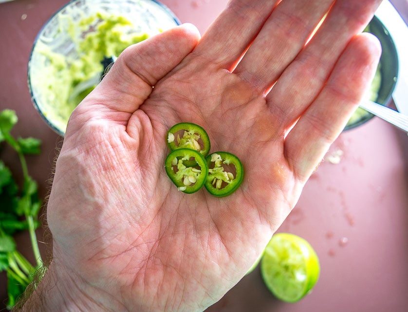 Serrano slivers for Avocado Salsa