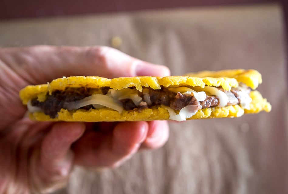 Refried beans and cheese inside a Gordita