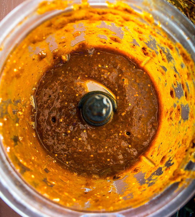 Pasilla chile salsa after blending together