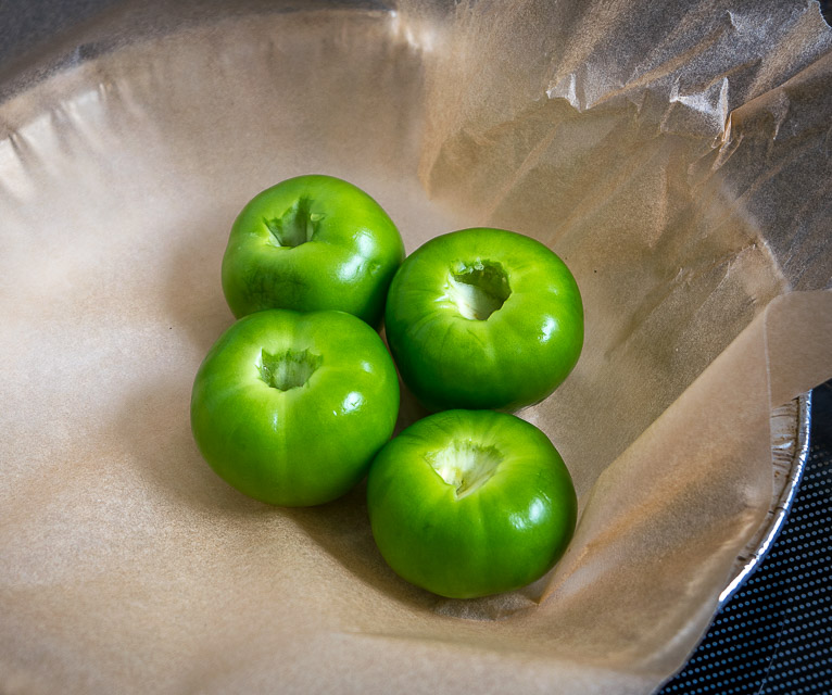 Roasting tomatillos for homemade Salsa. 