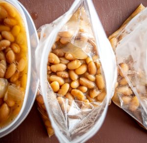 Portion beans into ziploc bags
