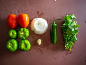 Ingredients for Roasted Tomato and Tomatillo Salsa