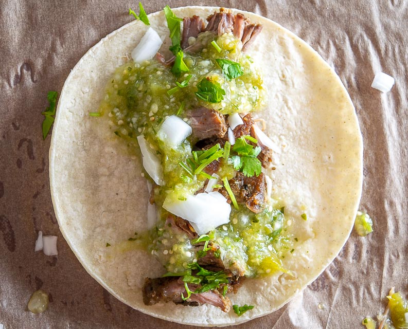 Carnitas taco closeup