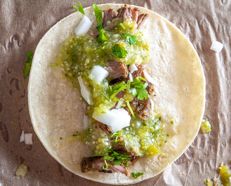 Carnitas taco closeup