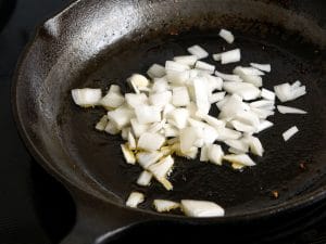 Cooking onion in leftover chorizo fat
