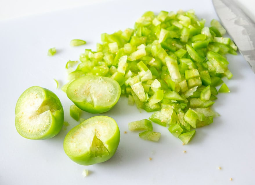 Chopping up tomatillos