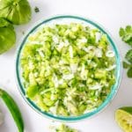 This Tomatillo Pico de Gallo wants to be in your kitchen! Lately I use it for quesadillas and it's always a hit. mexicanplease.com