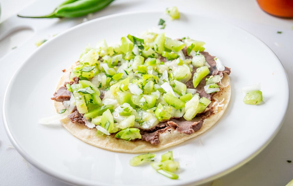 Bean and cheese taco with Tomatillo Pico de Gallo