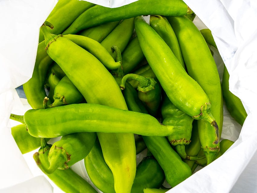 Grocery bag full of fresh Hatch chiles