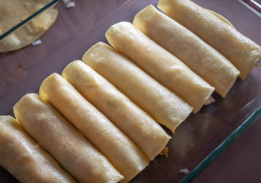 Enchiladas after being rolled up