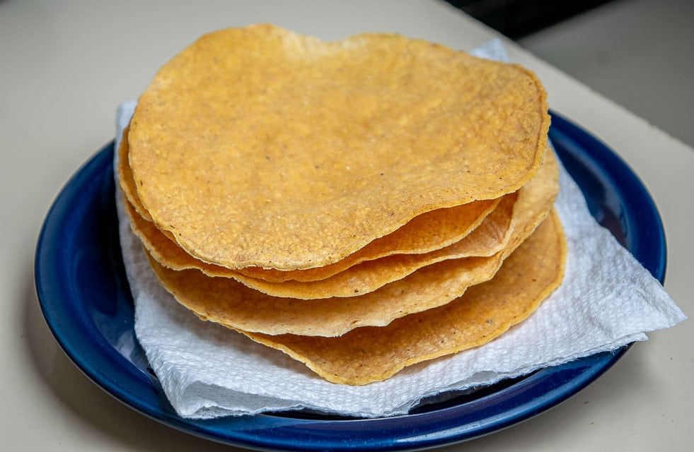 Stack of tostadas after baking