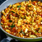 This vegetarian Calabacitas recipe is perfect for any stubborn carnivores out there! Loads of flavor made with healthy, fresh ingredients -- yum!! mexicanplease.com