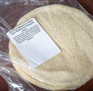 Corn tortillas that are labeled "for frying"