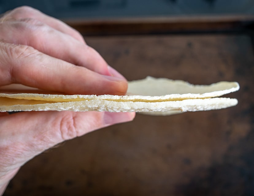 Comparing a "for frying" tortilla to a standard sized tortilla