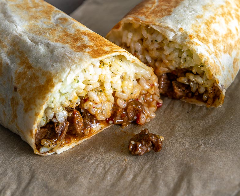 Burritos cut in half